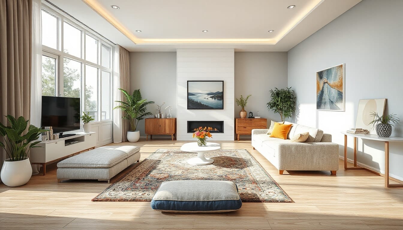 A cozy living room rendered dry and pristine with advanced water removal equipment