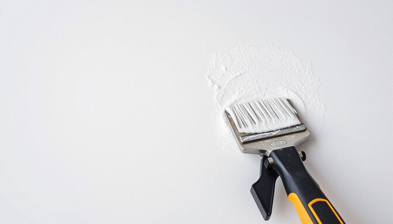 Close-up of mold-resistant paint application on wall surface with tools