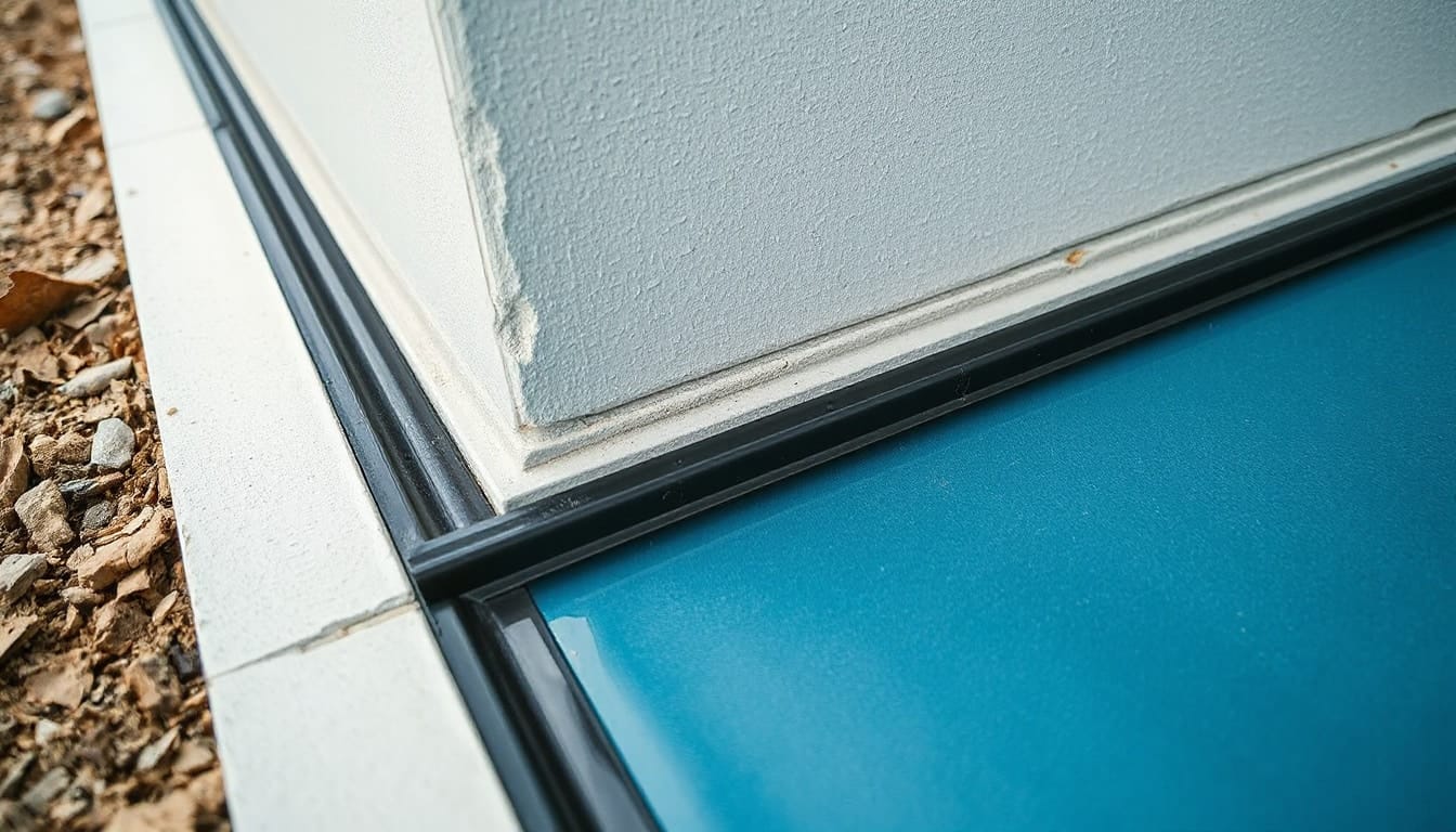 Close-up of sealing seals and waterproof membranes on building foundations