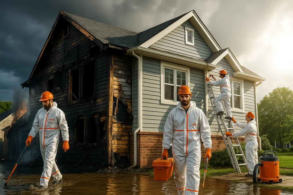 Restoration 365 team providing emergency restoration services for water and fire damage in Bucks County home