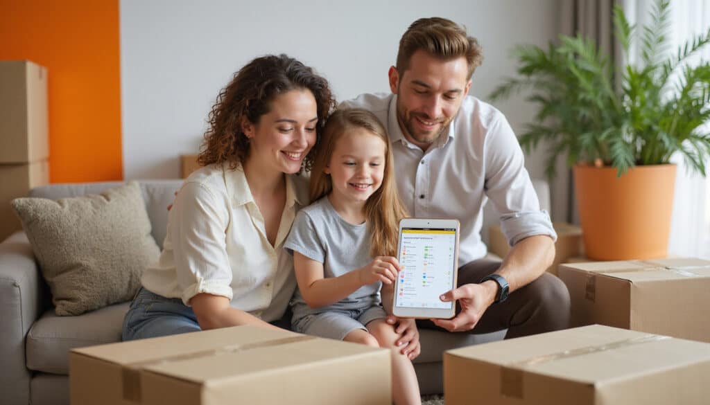 Family reviewing contents list after pack out services